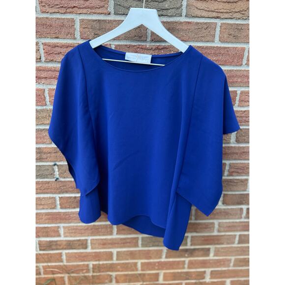 Amanda Uprichard Cobalt Blue Layered Flutter Sleeve Top Size Small - Picture 4 of 6